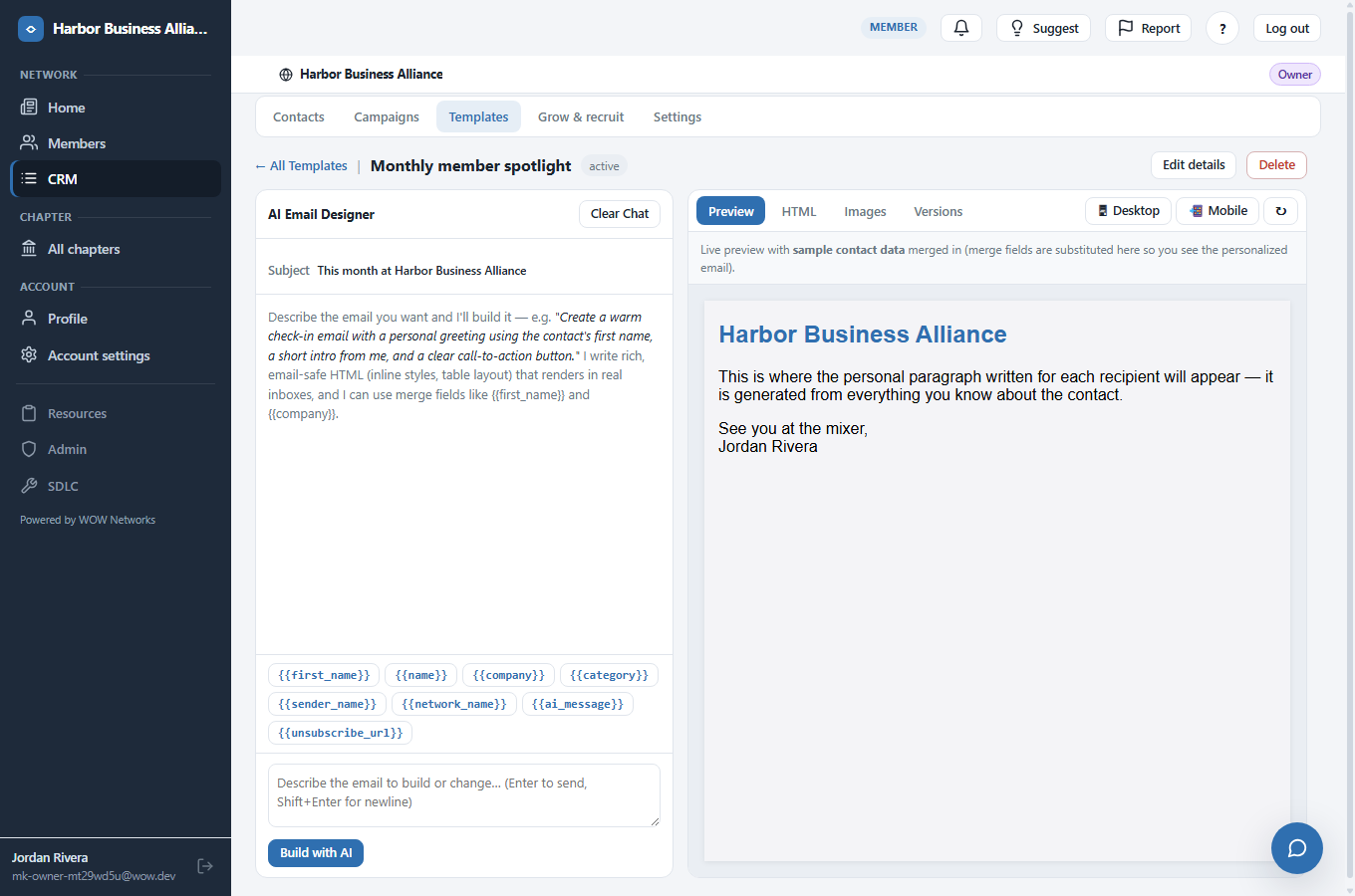 The AI Email Studio templates list
